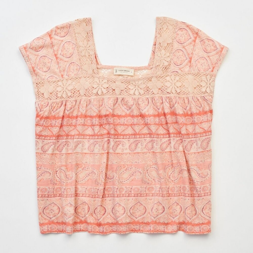 Lucky Brand Peach Square Neck Printed Beach Tee/NWT/Small
